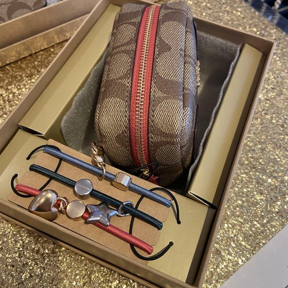 Boxed Mini Boxy Cosmetic Case And Hair Ties Set In Signature Canvas With Disco P - Picture 3 of 6